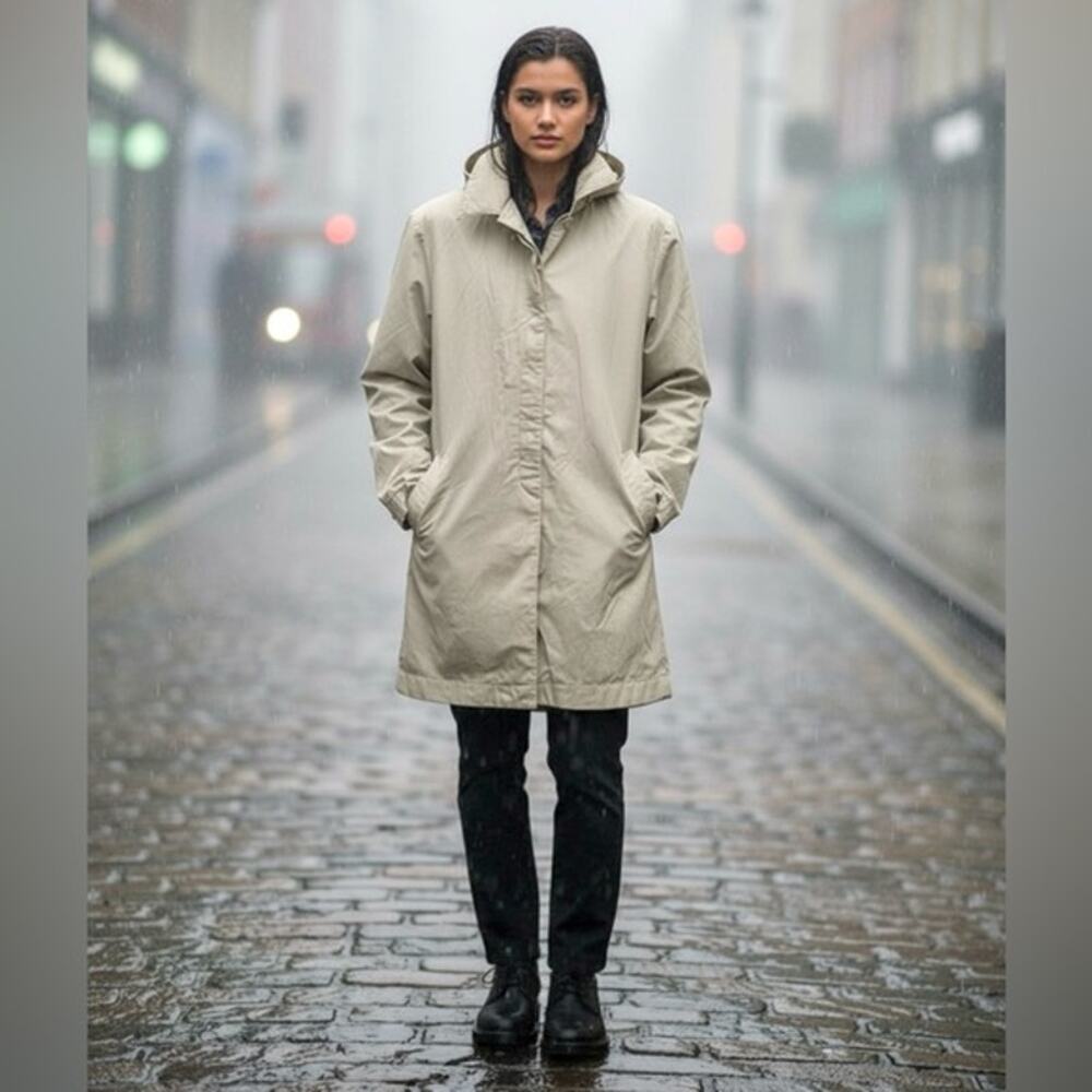 Eddie Bauer Oatmeal Belted Rain Wrap Jacket Sz M